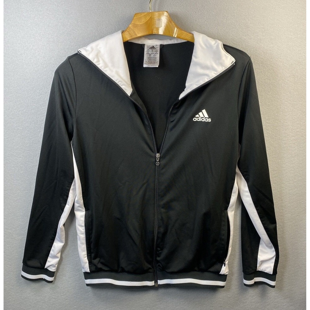 Adidas Track Jacket Black White Full‎ Zip Mock Neck Womens Size M Stained Collar